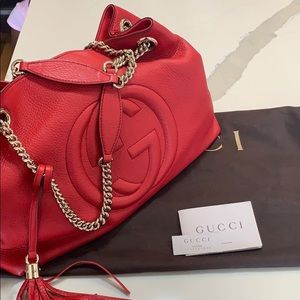 AUTHENTIC Gucci Soho Tote Red Leather Shoulder Bag